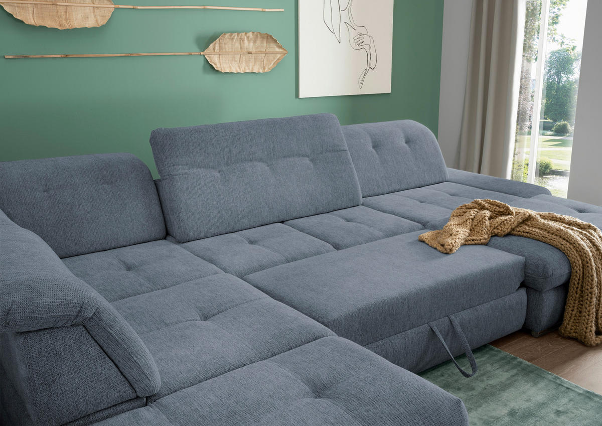 WOHNLANDSCHAFT in Chenille Hellblau  - Chromfarben/Hellblau, Design, Textil/Metall (254/376/195cm) - Livetastic