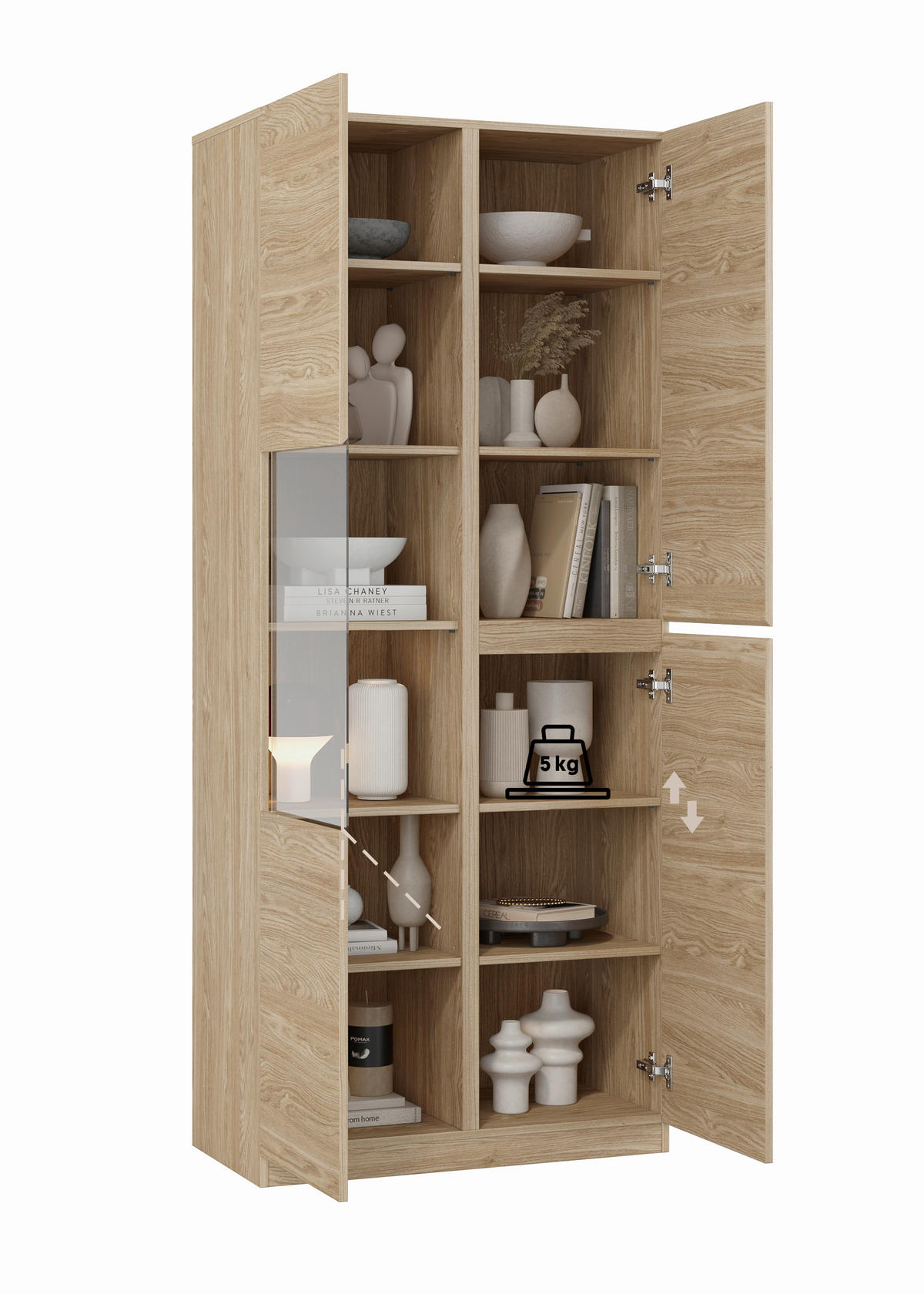 VITRINE  in Eichefarben  - Eichefarben, Design, Glas/Holzwerkstoff (79,4/187,5/40cm) - MID.YOU