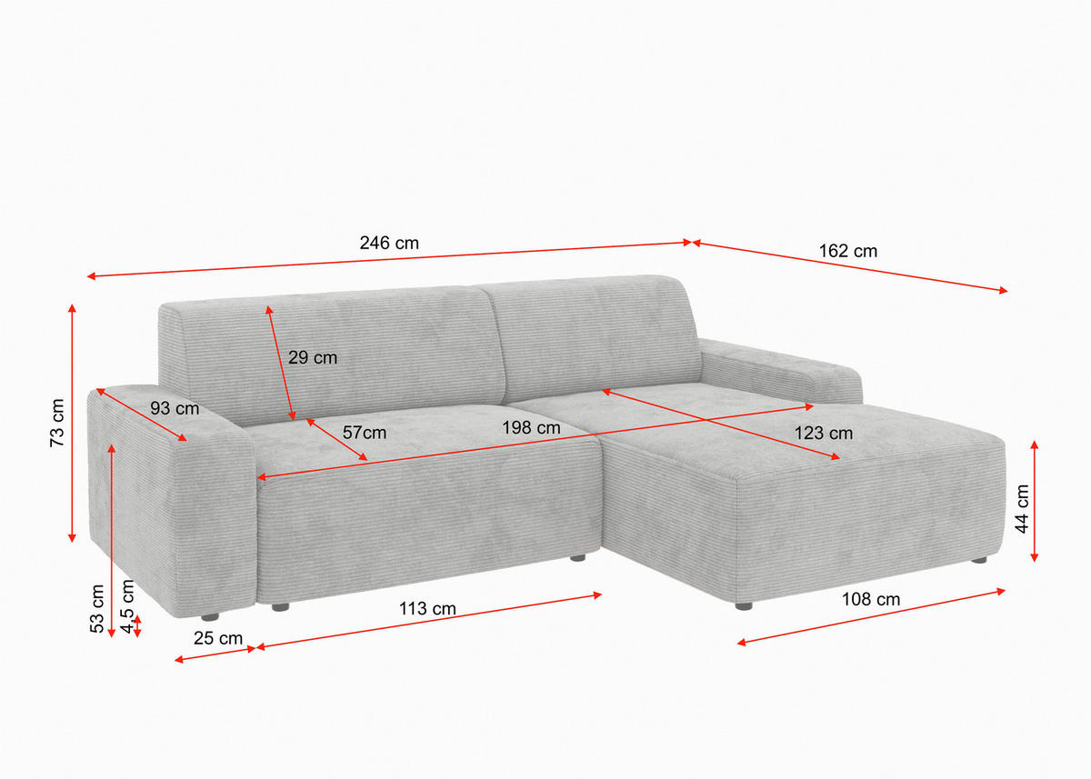 ECKSOFA in Struktur Grau  - Schwarz/Grau, Modern, Kunststoff/Textil (246/162cm) - Trendmanufaktur