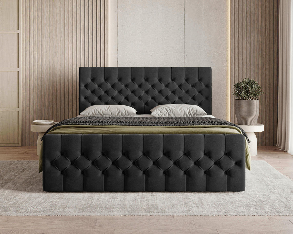 BOXBETT 140/200 cm,  in Schwarz, Matratze, Topper, H3 = fest  - Schwarz, KONVENTIONELL, Holz/Kunststoff (140/200cm) - Chameo