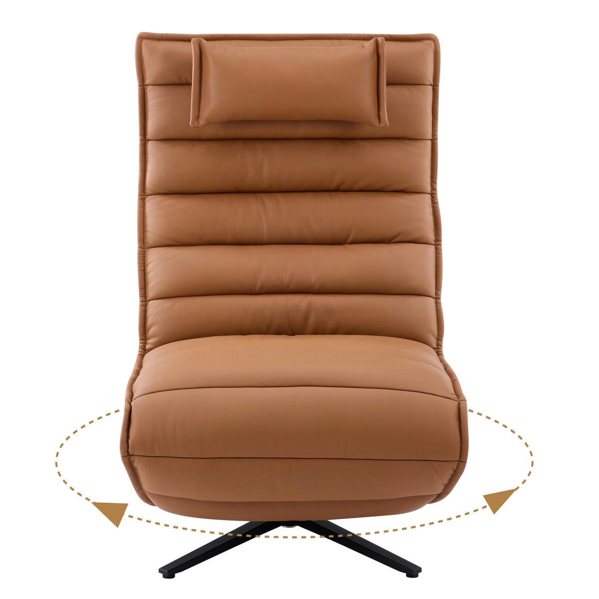 RELAXSESSEL Metall, Textil, Leder Schwarz, Cognac  - Cognac/Schwarz, Design, Leder/Textil (68/108/84cm) - Stylife