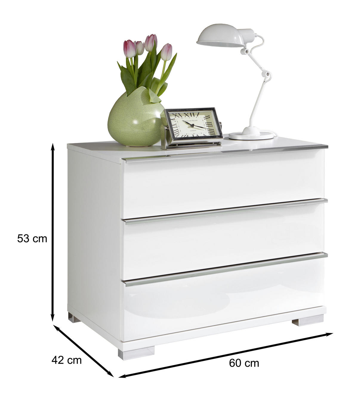NACHTKÄSTCHEN 60/53/42 cm  in Weiss  - Chromfarben/Weiss, Basics, Glas/Holzwerkstoff (60/53/42cm) - Venda