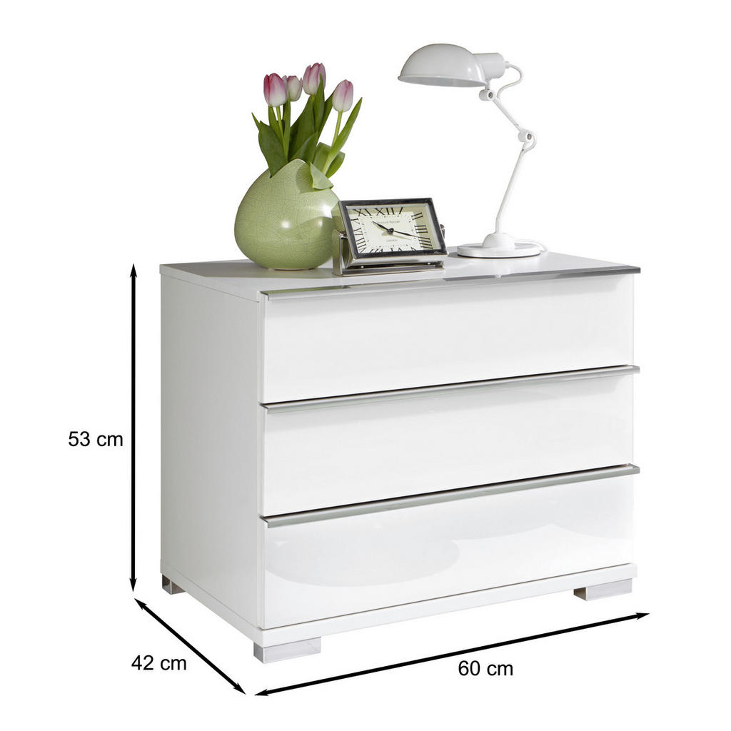Thumbnail - Venda Nachtschrank, Weiß, Metall, 3 Schubladen, 60x53x42 cm, Goldenes M, Made in Germany, Typenauswahl, Soft-Close-Syste...
