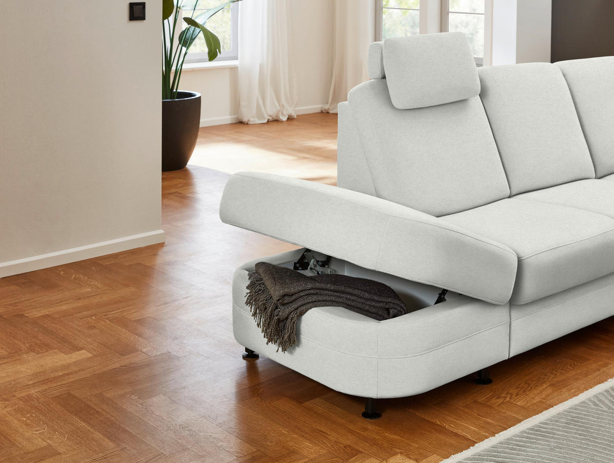 ECKSOFA Flachgewebe Silberfarben  - Silberfarben/Schwarz, Konventionell, Textil/Metall (287/269cm) - Beldomo System