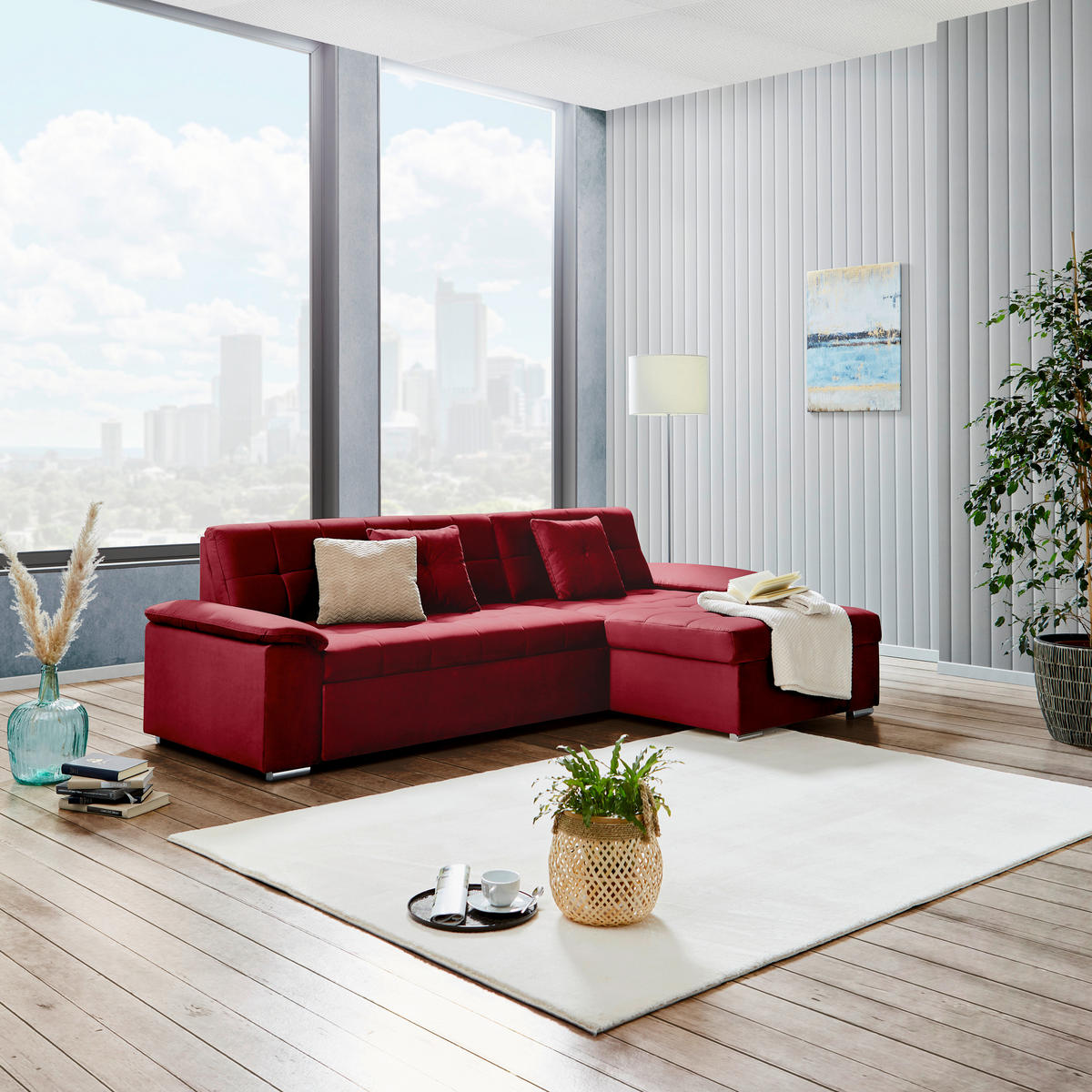 ECKSOFA Rot Zierkissen  - Rot, Trend, Textil (257/167cm) - Livetastic