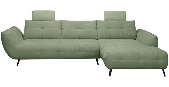 ECKSOFA Salbeigrün Chenille Armlehnenkissen, Rücken echt, Sitztiefenverstellung  - Salbeigrün/Schwarz, KONVENTIONELL, Textil/Metall (313/215cm) - Hom`in