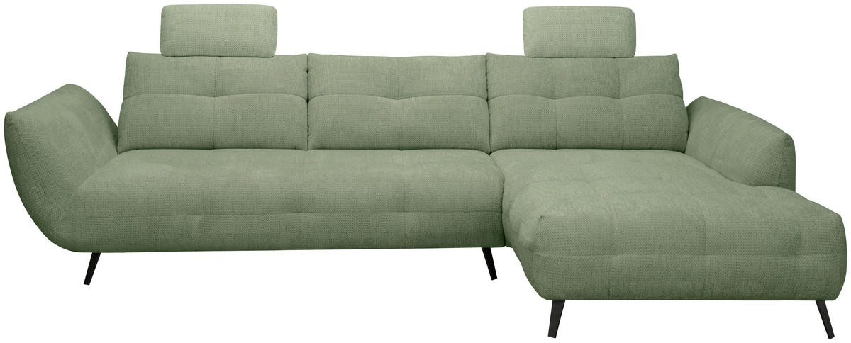 ECKSOFA Salbeigrün Chenille Armlehnenkissen, Rücken echt, Sitztiefenverstellung  - Salbeigrün/Schwarz, KONVENTIONELL, Textil/Metall (313/215cm) - Hom`in