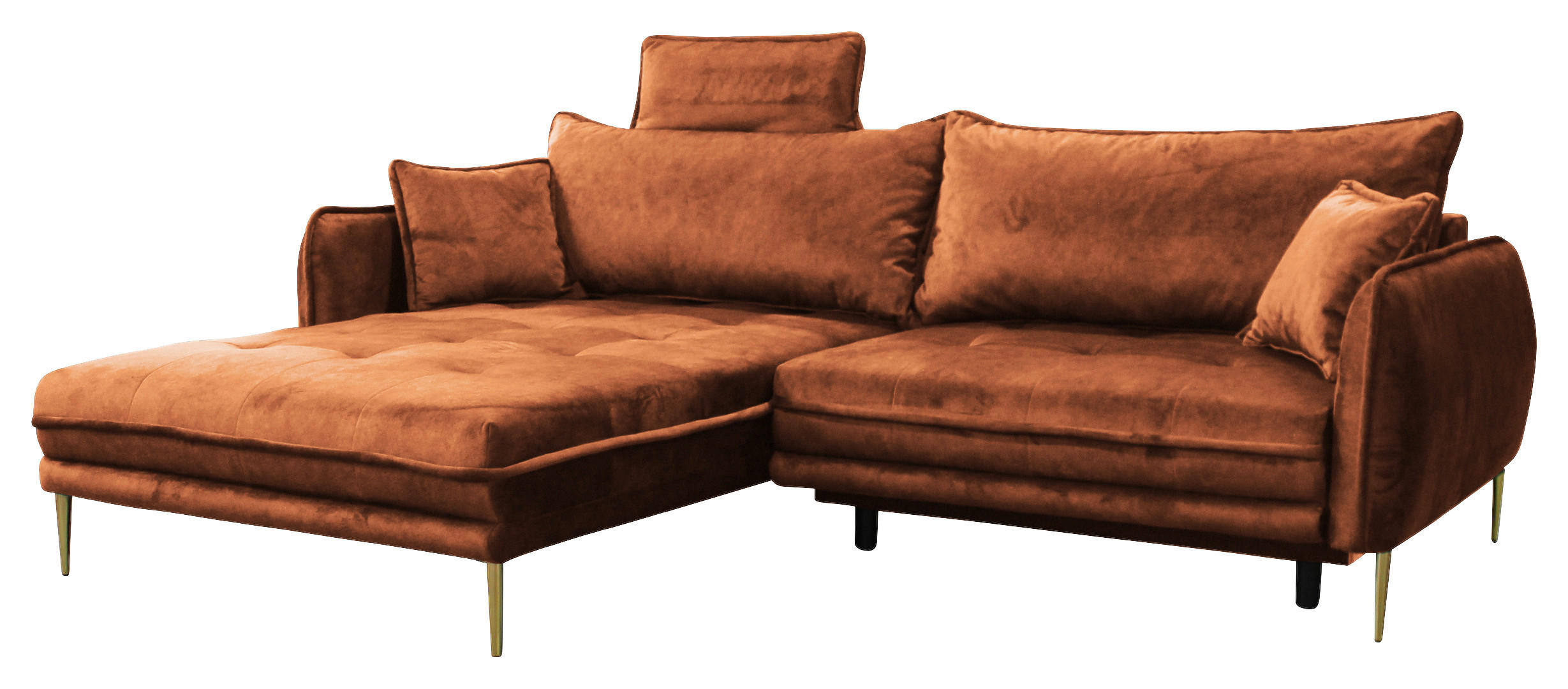 ECKSOFA in Velours Rostfarben  196/264 cm  - Rostfarben/Goldfarben, Design, Textil/Metall (196/264cm) - MID.YOU