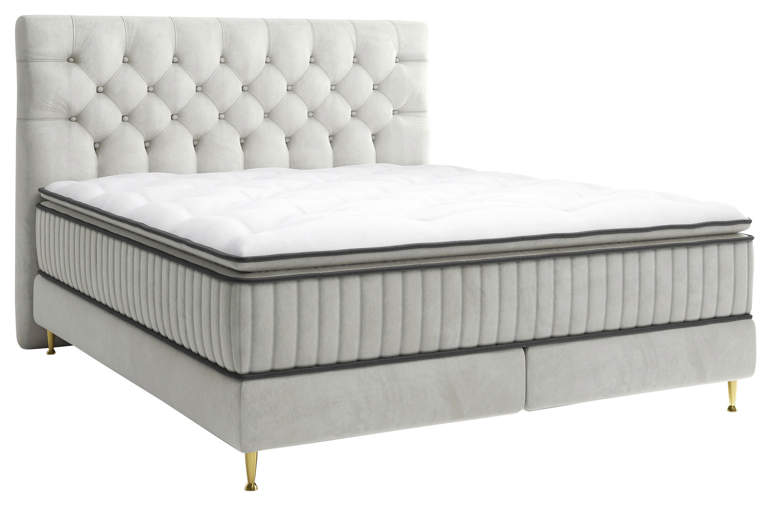 BOXSPRINGBETT 180/200 cm,  in Creme, Matratze, gepolstertes Kopfteil, Topper,  - Goldfarben/Creme, Design, Textil/Metall (180/200cm) - Boxxx