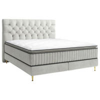 BOXSPRINGBETT 180/200 cm,  in Creme, Matratze, gepolstertes Kopfteil, Topper,  - Goldfarben/Creme, Design, Textil/Metall (180/200cm) - Boxxx
