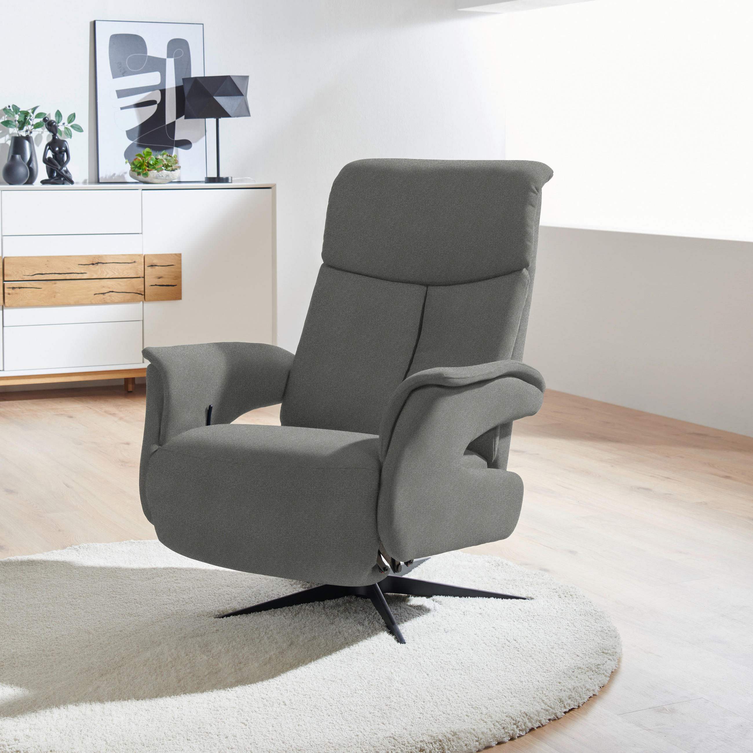 RELAXSESSEL in Textil Grau  - Schwarz/Grau, Design, Textil/Metall (78/101/88cm) - Welnova