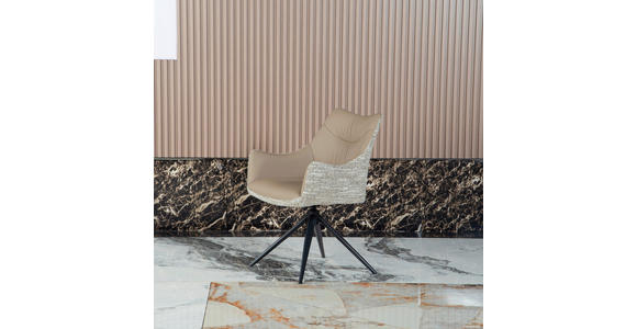 ARMLEHNSTUHL  Sitzfläche 360° drehbar, automatische Rückholfunktion Webstoff Echtleder  - Hellbraun/Schwarz, MODERN, Leder/Textil (57/86,5/61,5cm) - Novel