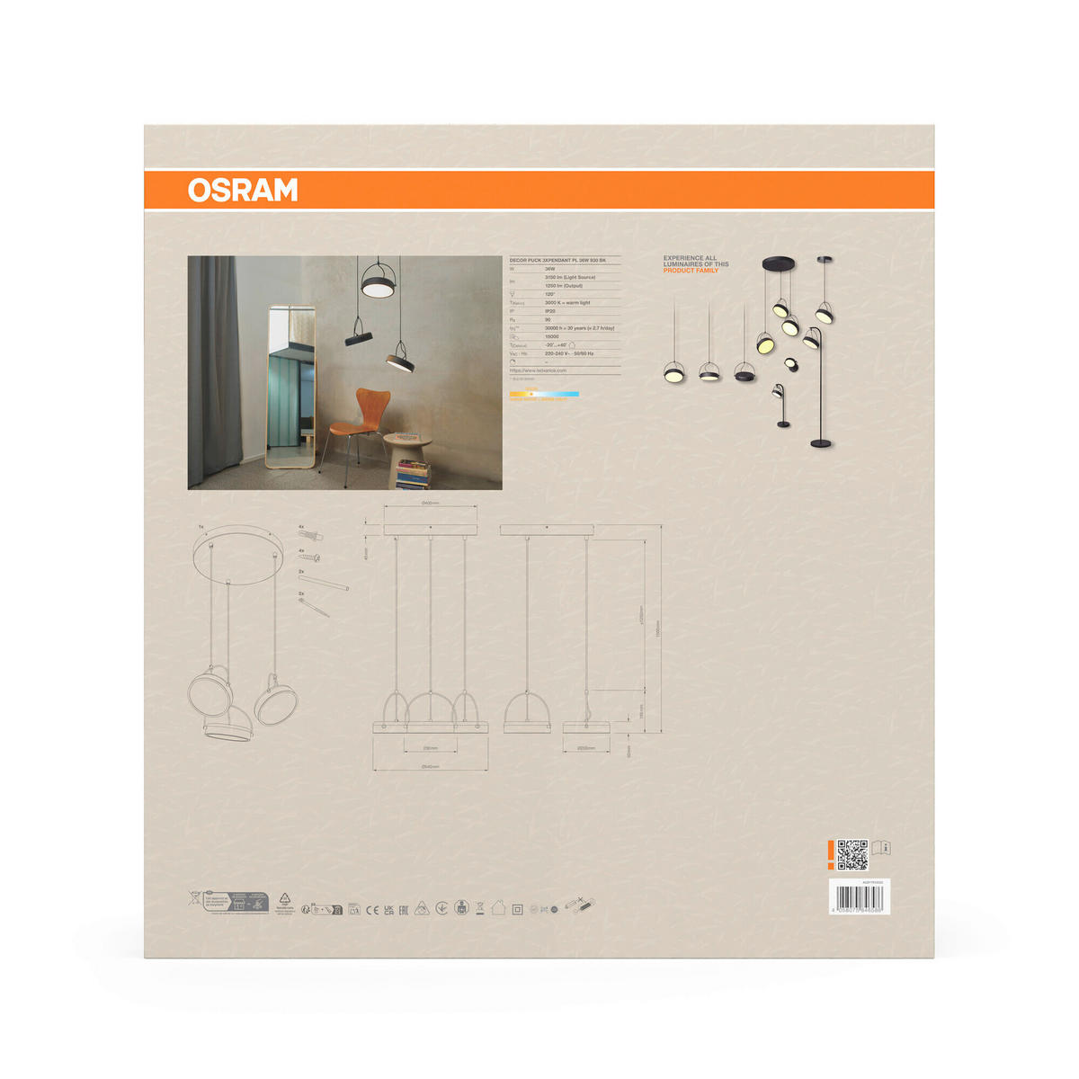LED-HÄNGELEUCHTE 54/150 cm  - Schwarz, Design, Kunststoff/Metall (54/150cm) - Osram