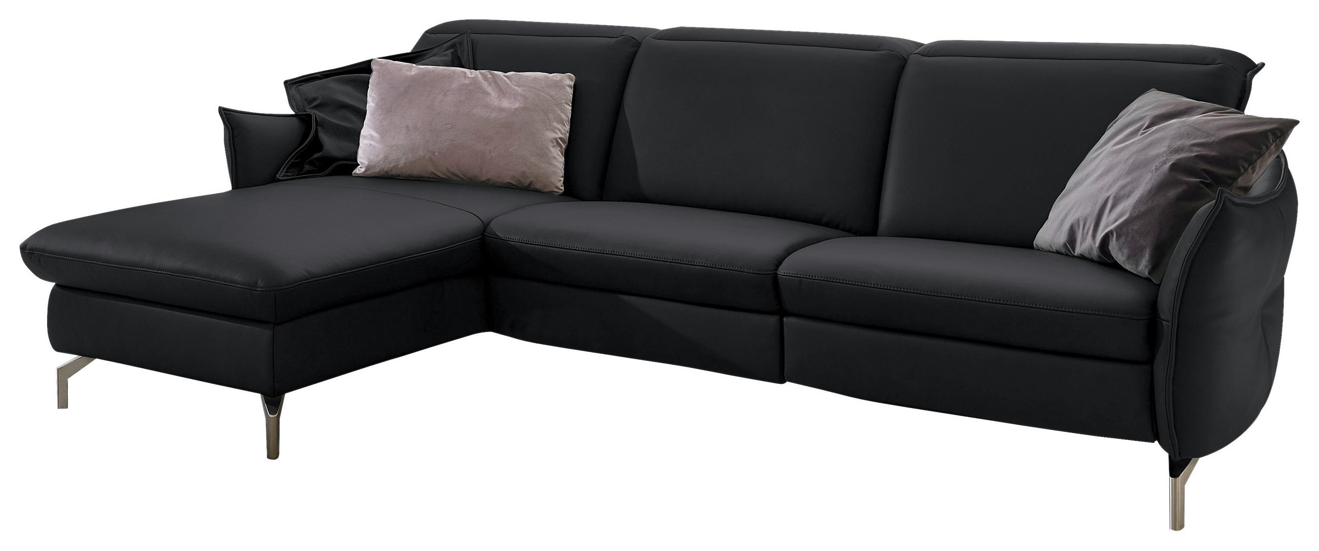 ECKSOFA Schwarz Echtleder  - Schwarz/Nickelfarben, MODERN, Leder/Metall (179/233cm) - Livetastic