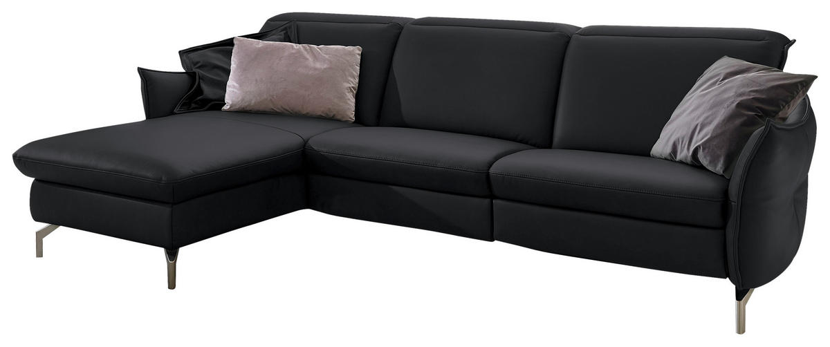 ECKSOFA Echtleder Schwarz  - Schwarz/Nickelfarben, Modern, Leder/Metall (179/233cm) - Livetastic