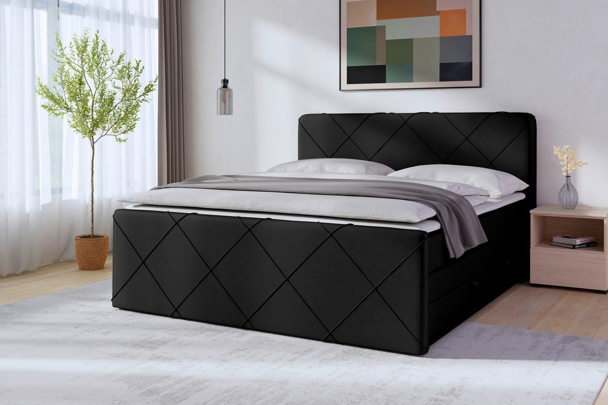 BOXSPRINGBETT 180/200 cm  in Schwarz  - Schwarz, Modern, Holz/Textil (180/200cm) - MID.YOU