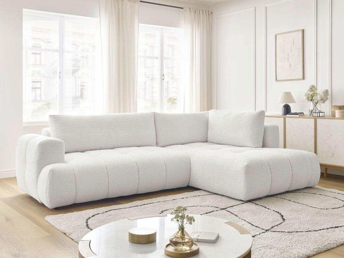 ECKSCHLAFSOFA FUJI Bouclé Weiß  inkl.  - Schwarz/Weiß, MODERN, Kunststoff/Textil (282/204cm)