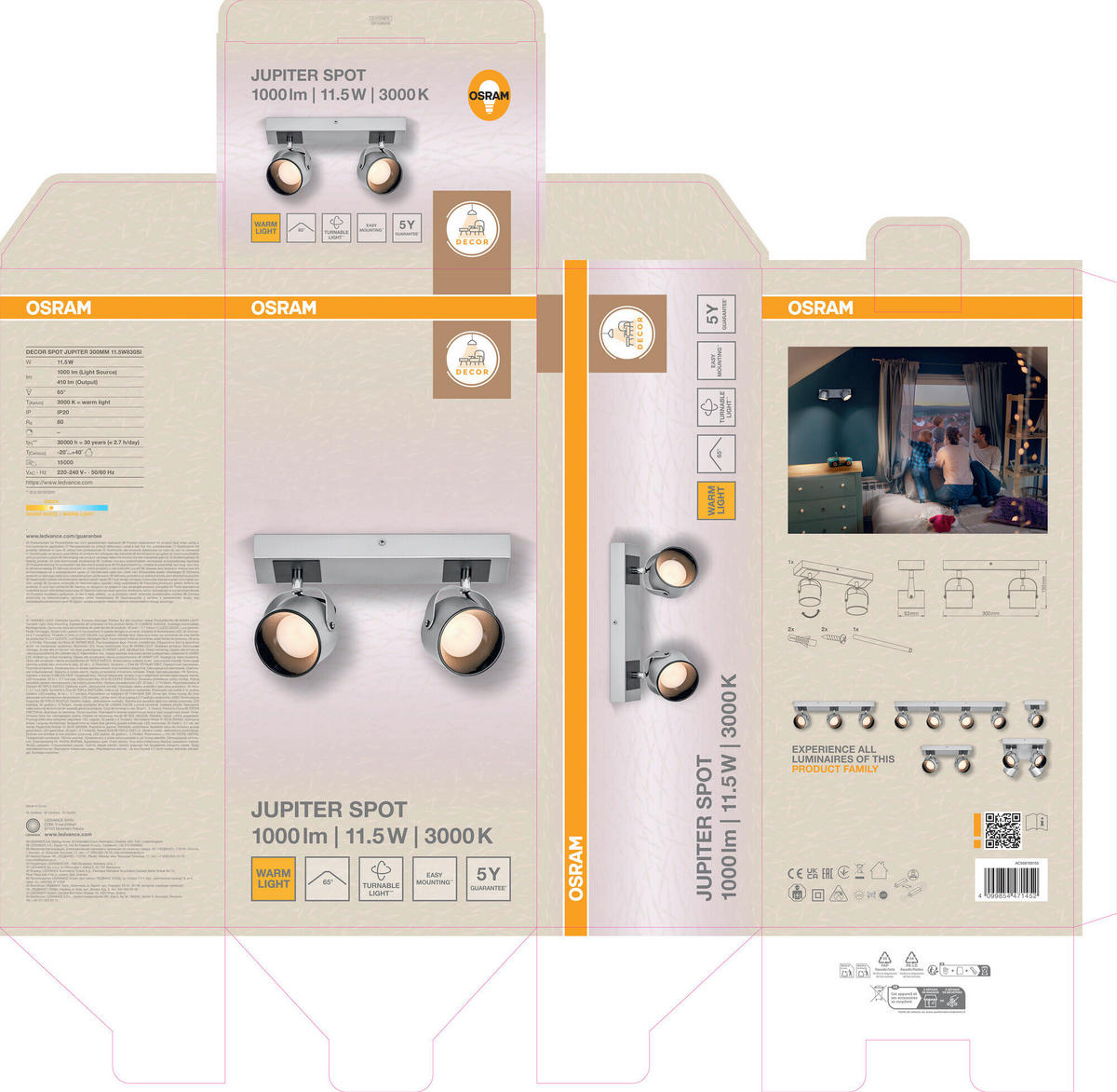 LED-STRAHLER 30/8,3/15 cm   - Silberfarben, Design, Kunststoff/Metall (30/8,3/15cm) - Osram