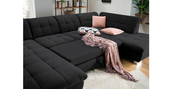 WOHNLANDSCHAFT  in Mikrofaser Graphitfarben  - Chromfarben/Graphitfarben, Design, Kunststoff/Textil (204/350/211cm) - Xora