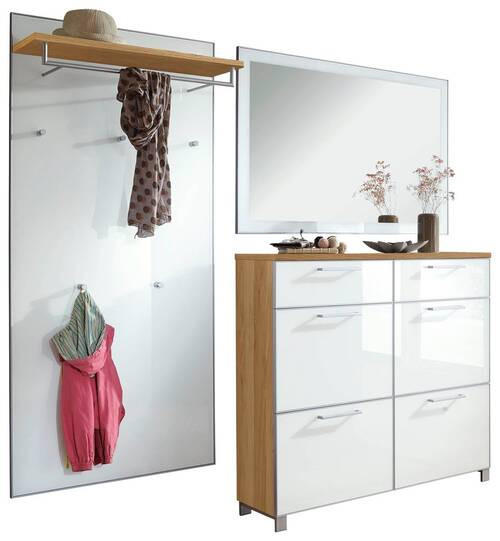 GARDEROBE 3-teilig  in 210/195/31 cm  - Eichefarben/Weiß, Design, Glas/Holz (210/195/31cm)