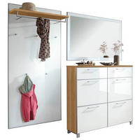 GARDEROBE 3-teilig  in 210/195/31 cm  - Weiss/Eichefarben, Design, Glas/Holz (210/195/31cm)