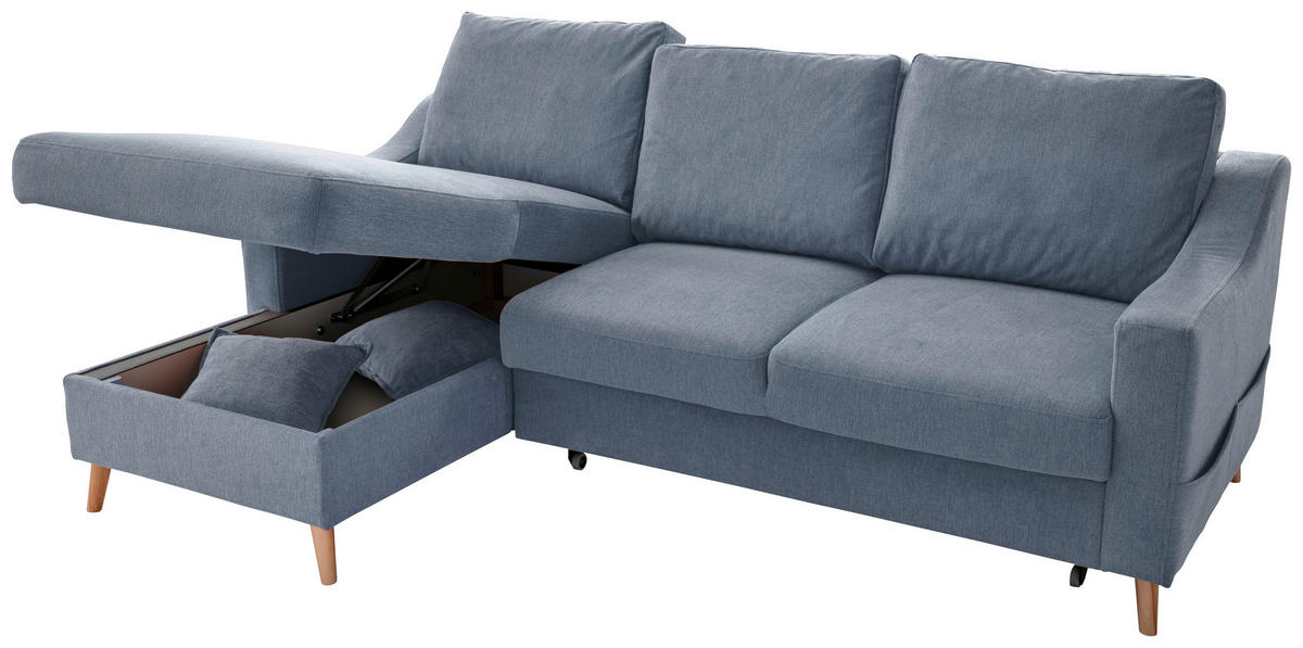 ECKSOFA in Struktur Blau  150/228 cm  - Blau/Naturfarben, KONVENTIONELL, Holz/Textil (150/228cm) - P & B