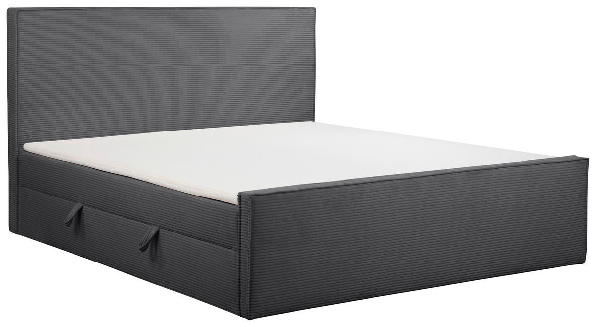 BOXBETT 180/200 cm,  in Anthrazit, gepolstertes Kopfteil, Bettkasten, Topper, Matratzen, H3 + H3 = fest  - Anthrazit/Schwarz, Basics, Kunststoff/Textil (180/200cm) - Chameo