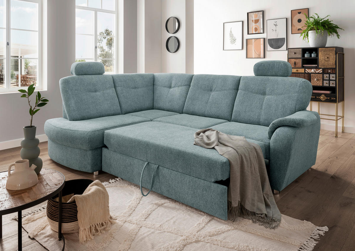 ECKSCHLAFSOFA in Chenille Mintgrün  - Chromfarben/Mintgrün, MODERN, Kunststoff/Textil (180/264cm) - Livetastic