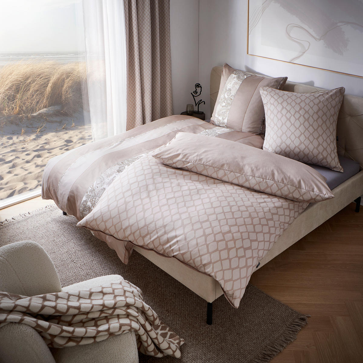 BETTWÄSCHESET Satin 160/210 cm  50 cm/70 cm  - Beige, Design, Textil (160/210cm) - Dieter Knoll