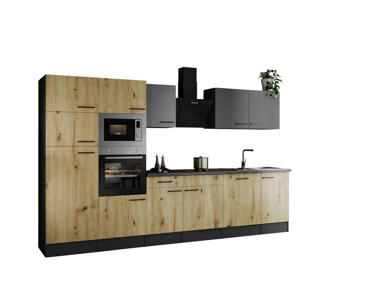 MODULKÖK 340 cm   i grå, ek Artisan  - svart/grå, Design, metall/trämaterial (340cm) - Respekta