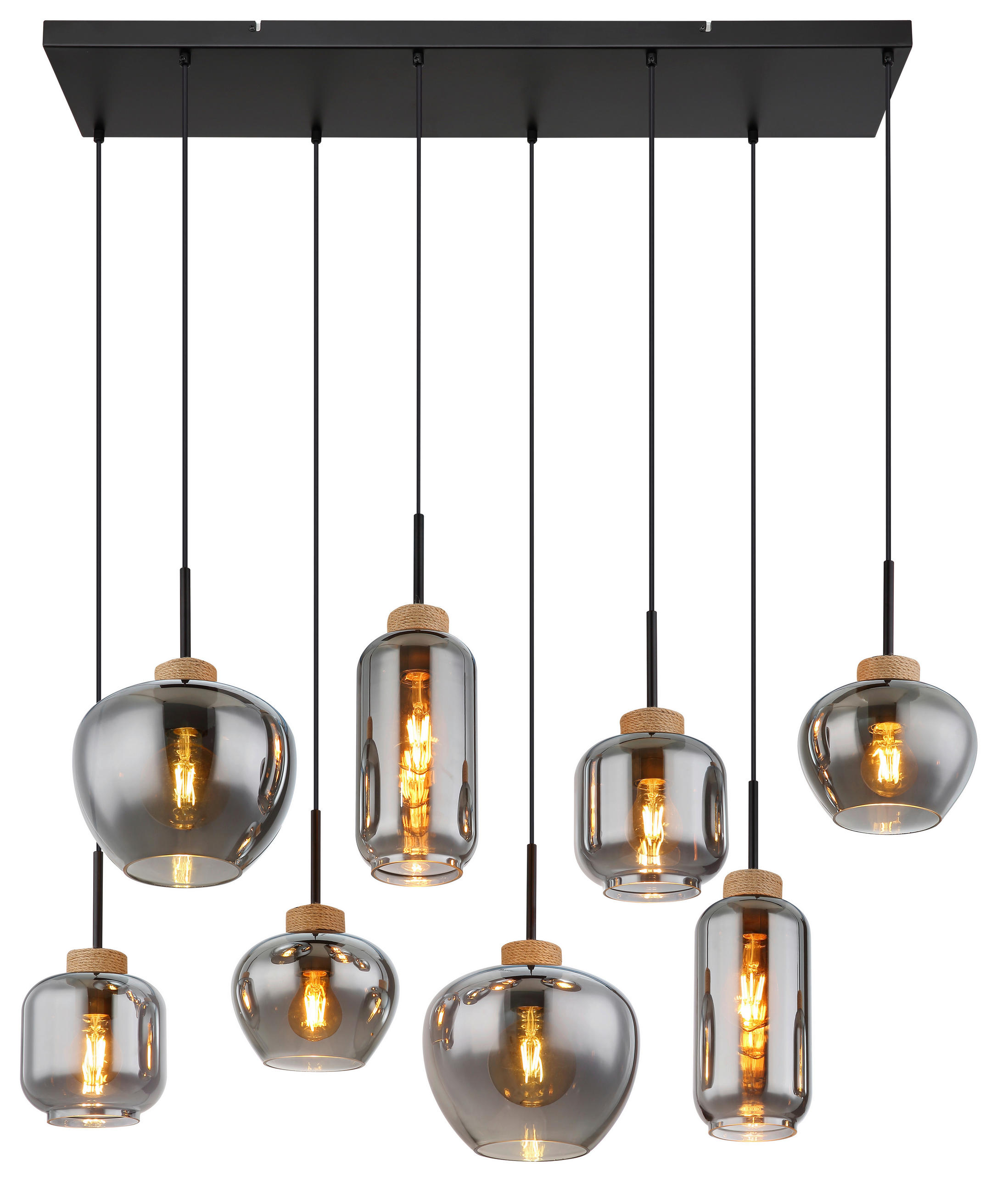 HÄNGELEUCHTE 105/40/120 cm   - Schwarz/Naturfarben, Design, Glas/Naturmaterialien (105/40/120cm) - Globo