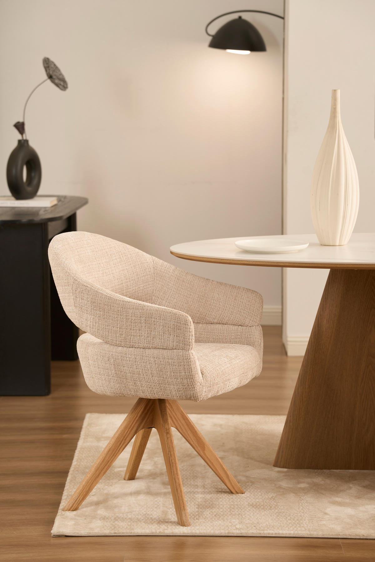 ARMLEHNSTUHL in Holz, Textil Eichefarben, Beige  - Eichefarben/Beige, MODERN, Holz/Textil (58/85/62cm) - Livetastic
