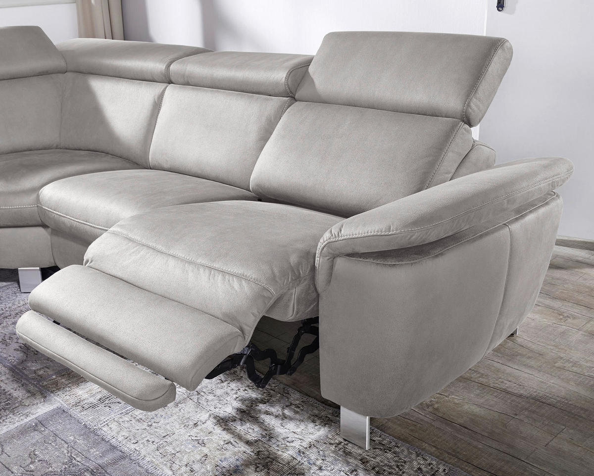 ECKSOFA in Flachgewebe, Mikrofaser Hellgrau  239/271 cm  - Beige/Hellgrau, Design, Textil/Metall (239/271cm) - Cantus