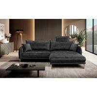 KOTNA SEDEŽNA GARNITURA, velur antracit  - zlate barve/antracit, Design, kovina/tekstil (264/196cm) - MID.YOU
