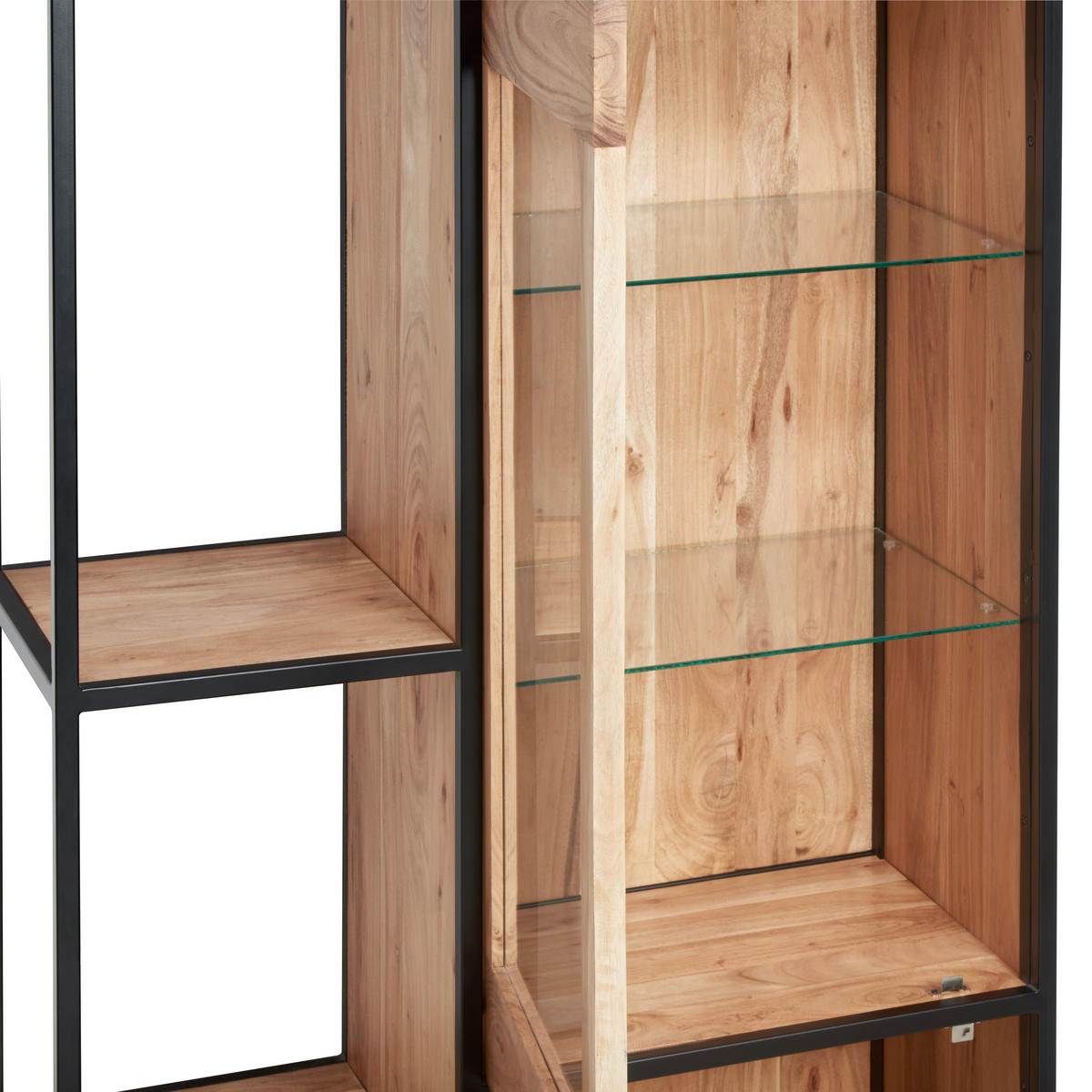 VITRINE in massiv Akazie Honig, Schwarz  - Schwarz/Honig, Design, Glas/Holz (93/184/42cm) - MID.YOU
