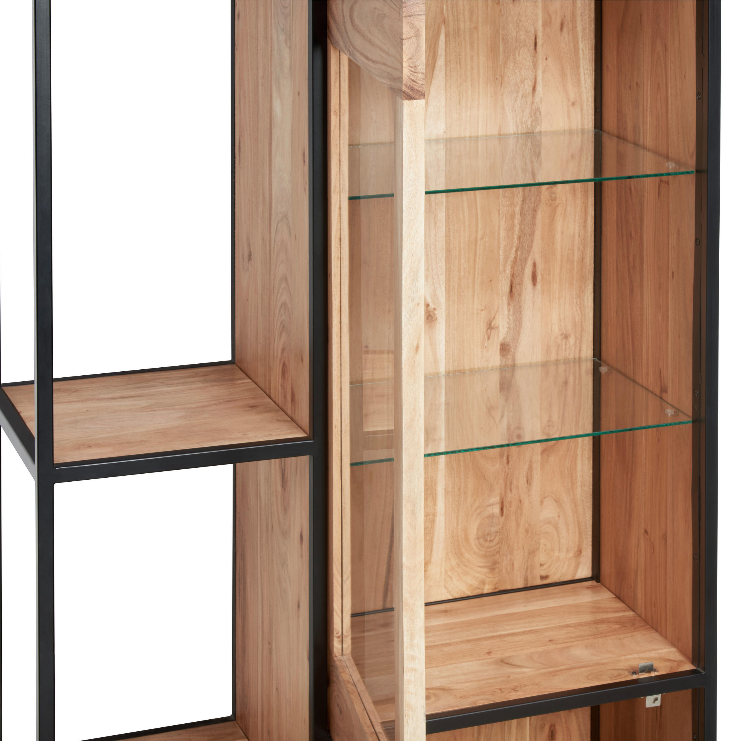 Thumbnail - Mid.you Vitrine Urban Garden 2.0, Honig, Schwarz, Holz, Glas, Akazie, massiv, 2 Fächer, 93x184x42 cm, stehend, Wohnzimme...