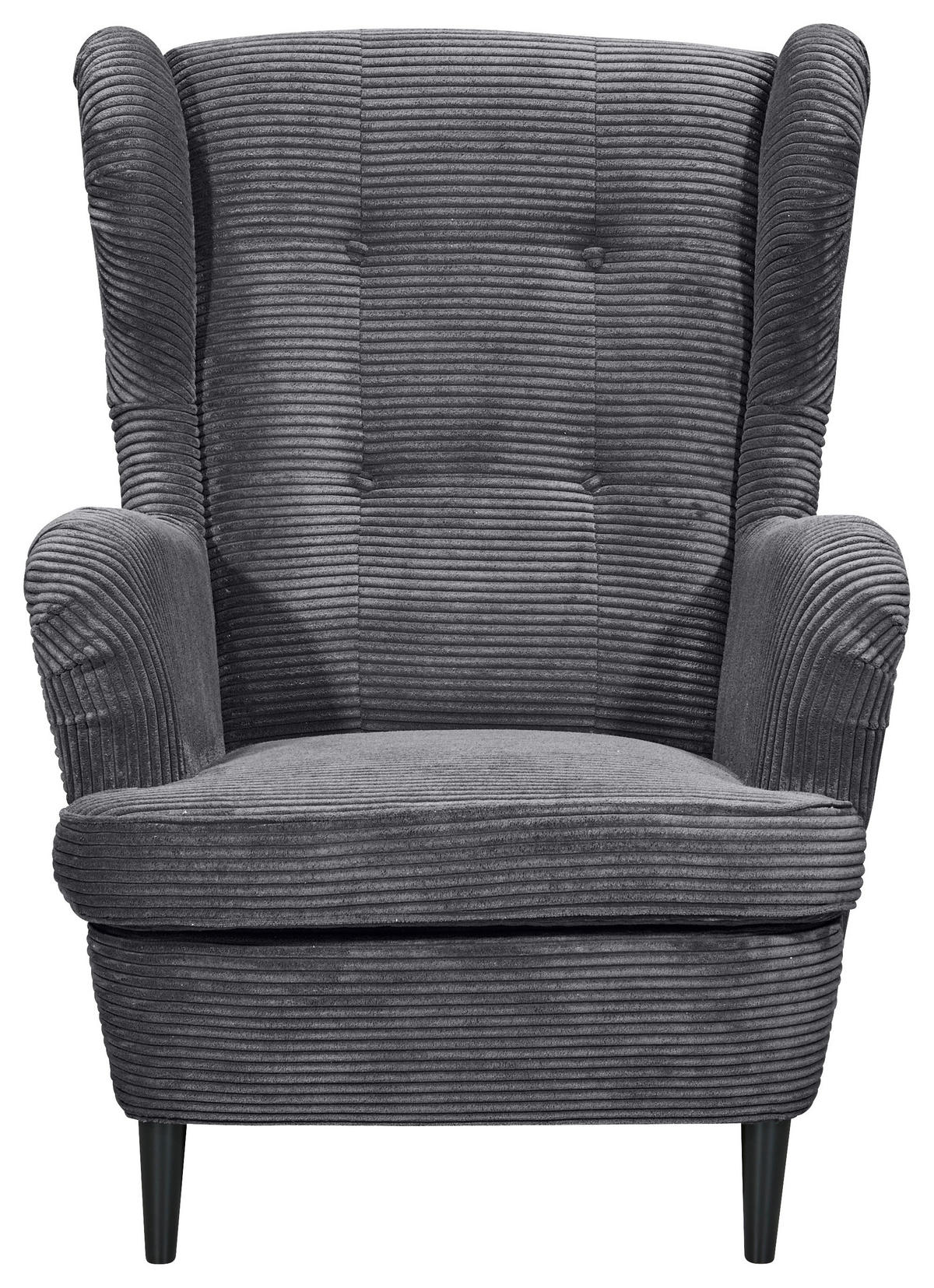 OHRENSESSEL in Cord Dunkelgrau  - Dunkelgrau/Schwarz, Basics, Holz/Textil (78/102/98cm) - MID.YOU