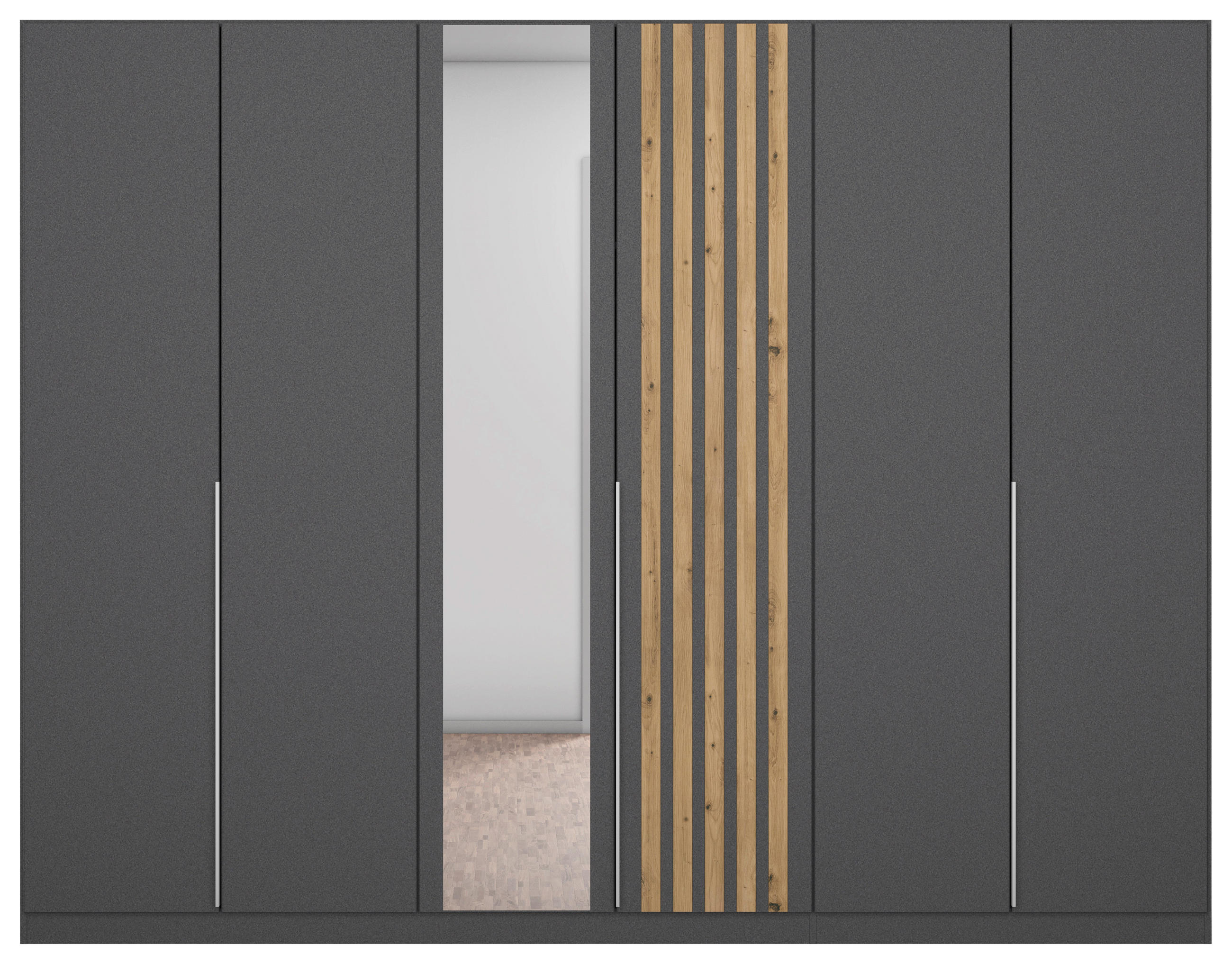 DREHTÜRENSCHRANK  in Grau, Eiche Artisan  - Alufarben/Eiche Artisan, MODERN, Holzwerkstoff/Metall (271/210/54cm) - Rauch Möbel
