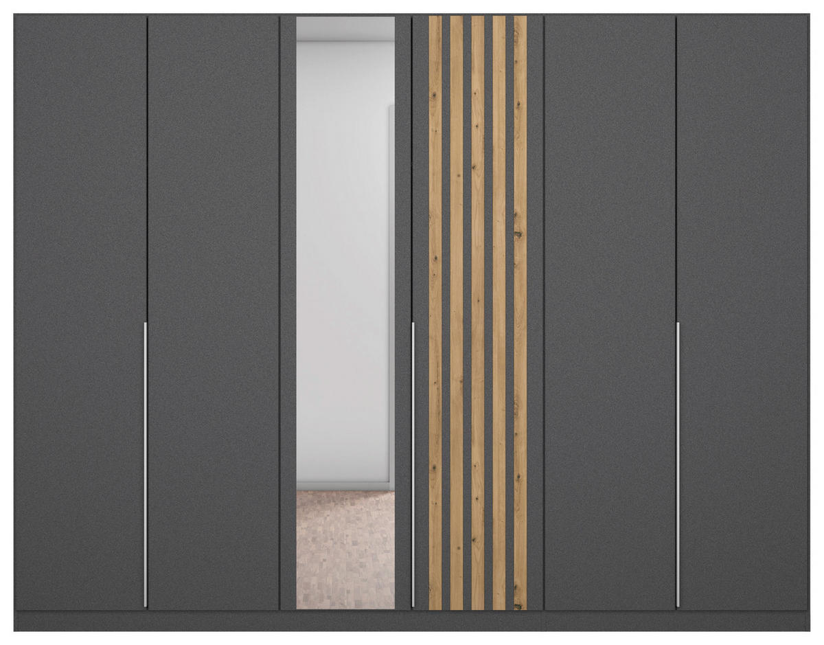DREHTÜRENSCHRANK  in Grau, Eiche Artisan  - Alufarben/Eiche Artisan, MODERN, Holzwerkstoff/Metall (271/210/54cm) - Rauch Möbel