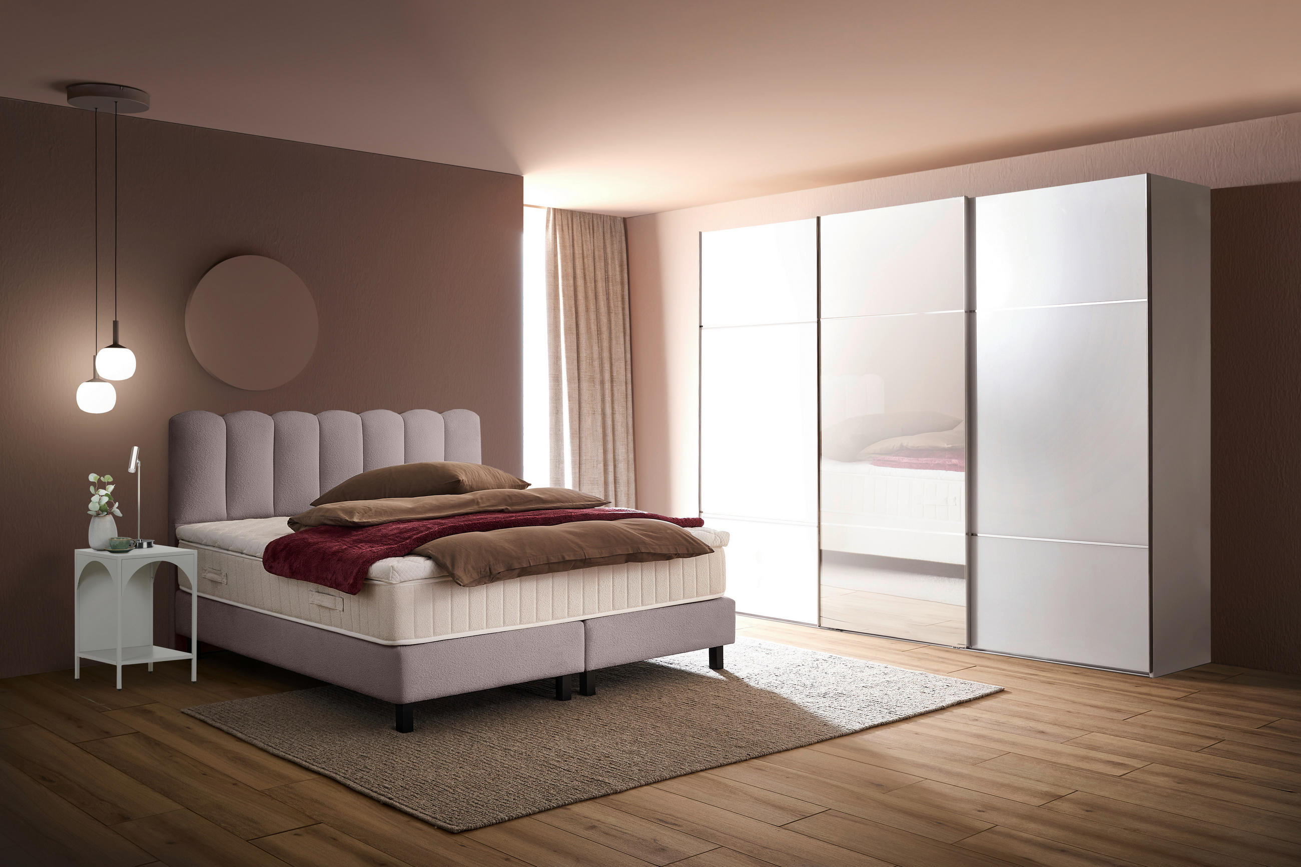 BOXSPRINGBETT 180/200 cm,  in Hellbraun, Topper, Matratzen, H3 = fest  - Hellbraun/Schwarz, Design, Holzwerkstoff/Textil (180/200cm) - Esposa