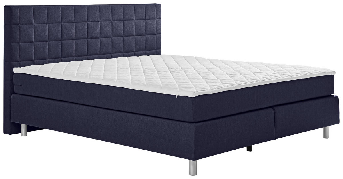 BOXSPRINGBETT 140/200 cm  in Dunkelblau  - Alufarben/Dunkelblau, KONVENTIONELL, Textil/Metall (140/200cm) - Carryhome