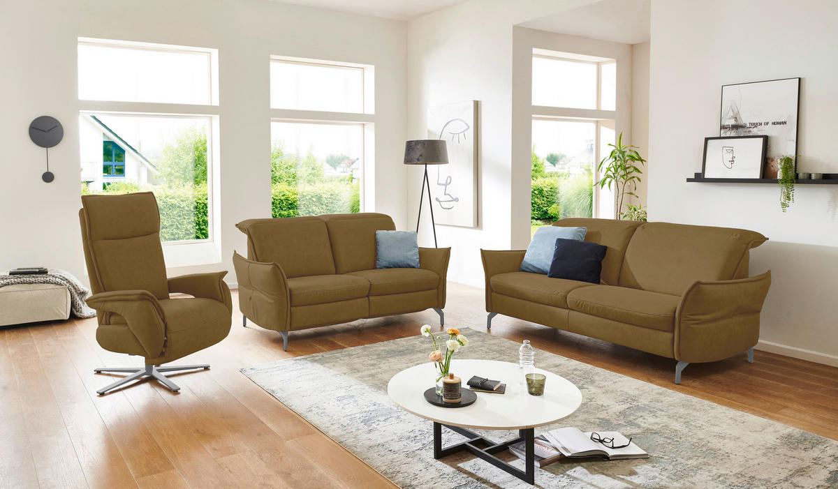 2,5-SITZER in Lederlook (vegan) Olivgrün  - Olivgrün/Nickelfarben, Modern, Textil/Metall (185/89/109cm) - Livetastic