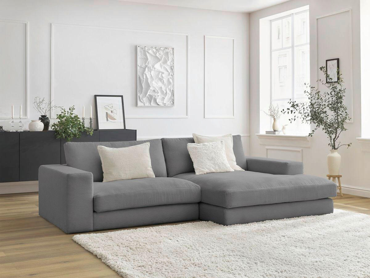 ECKSOFA  LEONARD Dunkelgrau Cord  - Dunkelgrau/Schwarz, MODERN, Kunststoff/Textil (274/159cm)