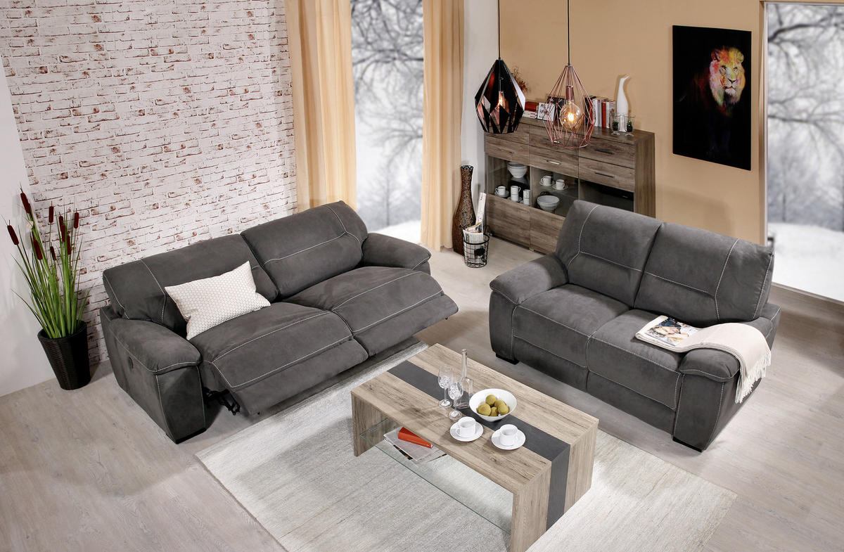 GARNITURA ZA SEDENJE tamnosiva  - tamnosiva/crna, Dizajnerski, tekstil (216/175/97/100cm) - Novel