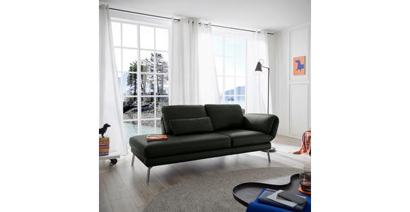 RÉCAMIERE in Echtleder Dunkelgrau - Chromfarben/Dunkelgrau, Design, Leder/Metall (209/85-109/95-16cm) - Dieter Knoll