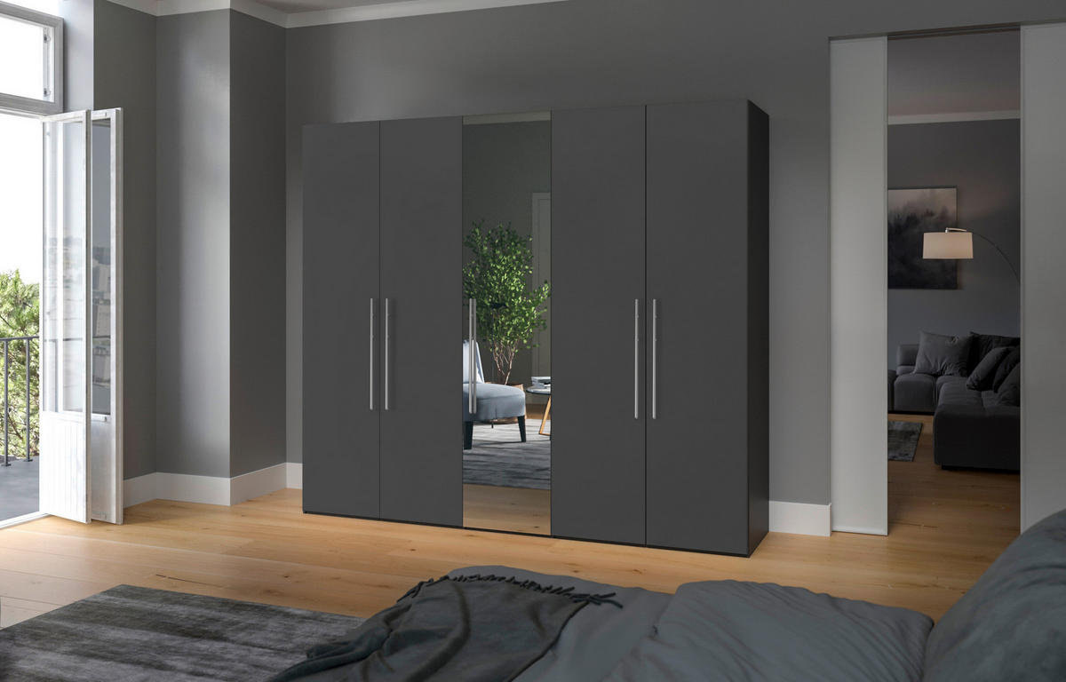 DREHTÜRENSCHRANK 253/215/59 cm 5-türig Anthrazit, Schwarz  - Edelstahlfarben/Anthrazit, Design, Glas/Holzwerkstoff (253/215/59cm) - Boxxx