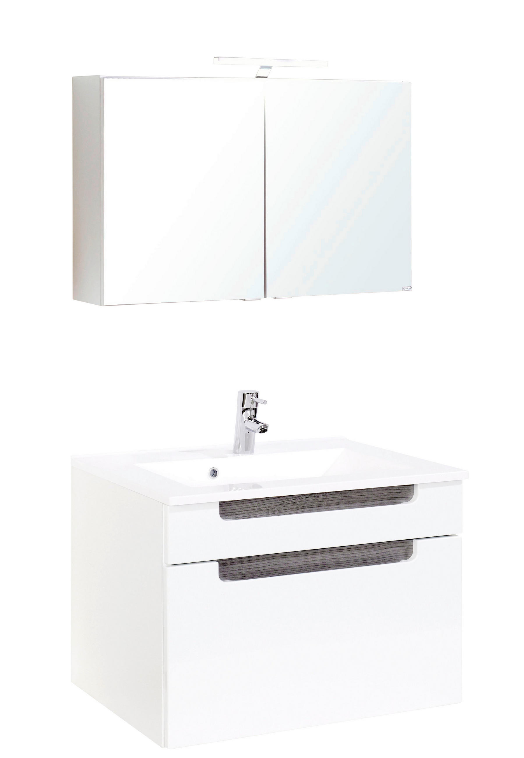 BADEZIMMER  in 80 cm  - Weiß/Silbereichenfarben, MODERN, Holzwerkstoff/Stein (80cm) - Held