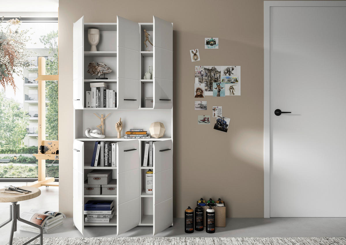 HOCHSCHRANK 90/185/30 cm  - Weiß Hochglanz/Silberfarben, MODERN, Holzwerkstoff/Kunststoff (90/185/30cm) - MID.YOU