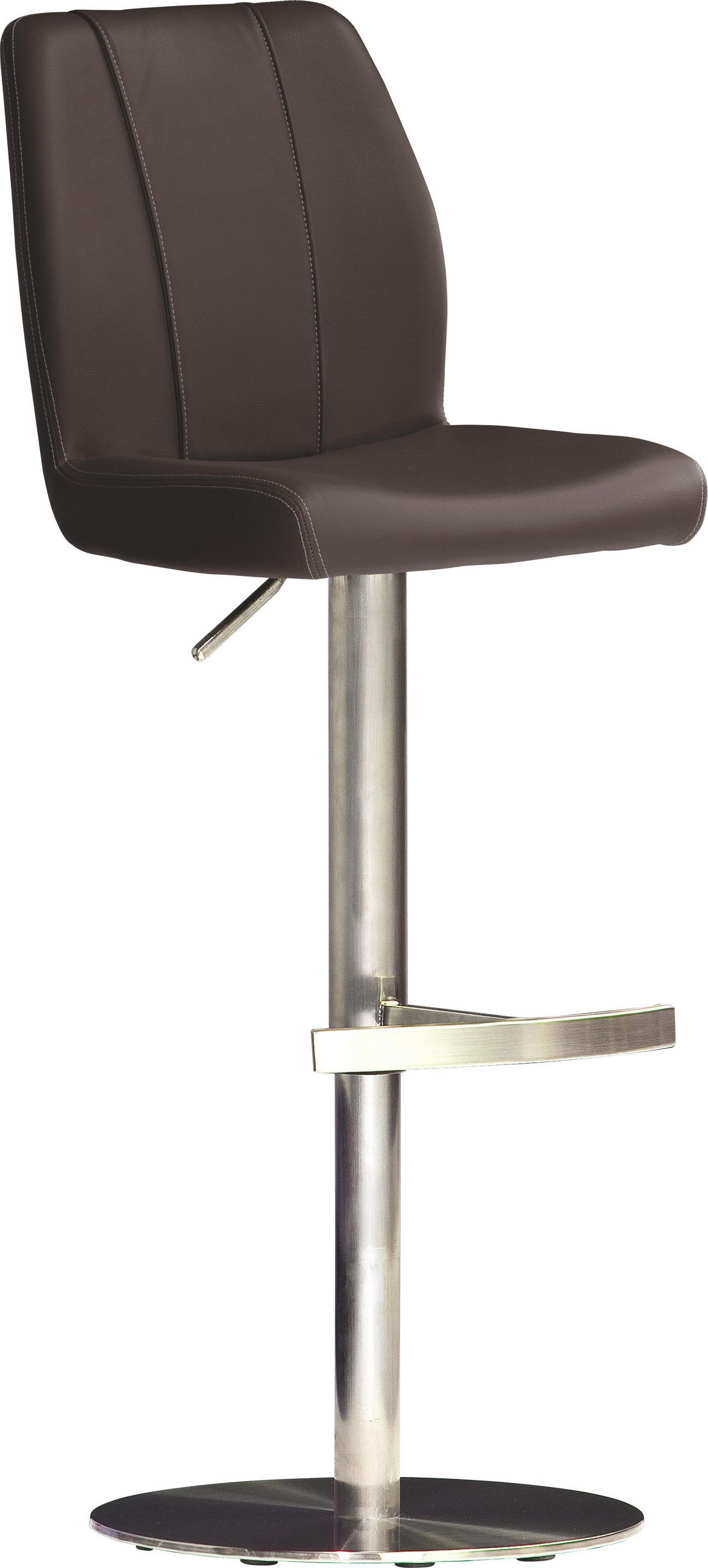 Barhocker in Metall, Leder Braun, Edelstahlfarben