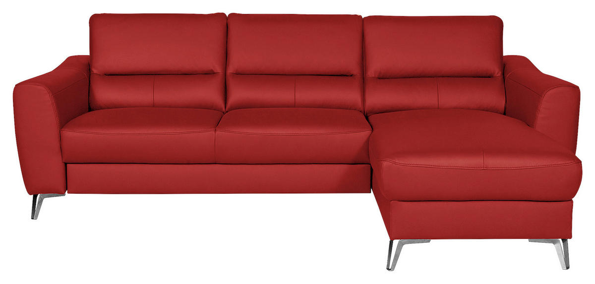 ECKSOFA in Lederlook Echtleder Rot  - Chromfarben/Rot, Design, Leder/Textil (241/168cm) - Livetastic
